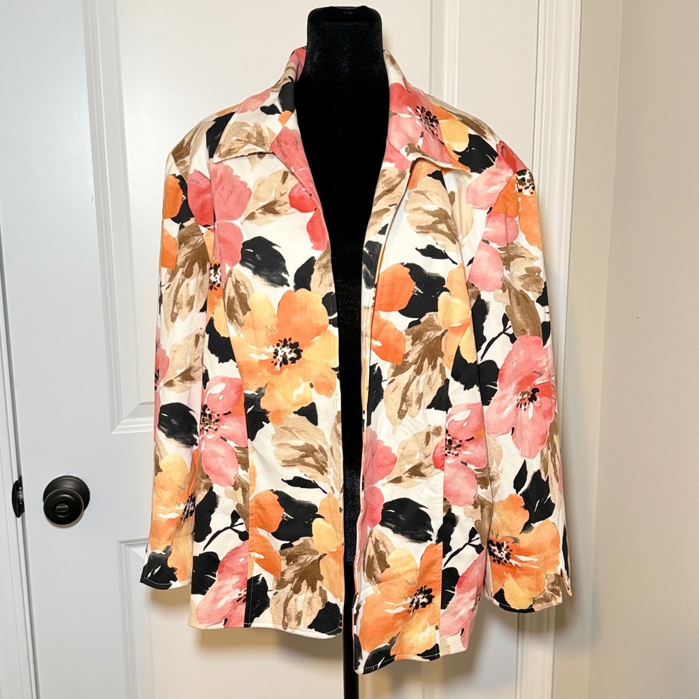 Alfred Dunner Women Size 20W Floral Open Front Blazer Office Casual Bright